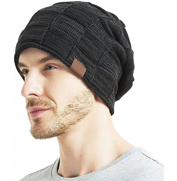 Skullies & Beanies Beanie Hat for Men and Women Winter Warm Hats Knit Slouchy Thick Skull Cap - 1 Black - C4187GR5QYA