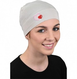 Skullies & Beanies Womens Soft Sleep Cap Comfy Cancer Hat with Hearts Applique - Beige - C117XW8ZATY