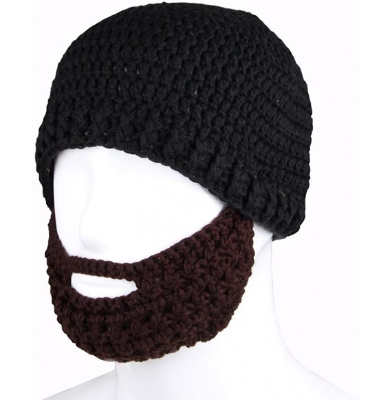 Skullies & Beanies Unisex Knit Stubble Beard Beanie - Black & Brown - CZ11OX65D47