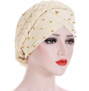 Skullies & Beanies Women Braid Head Wrap Long Hair Scarf Turban Pre-tie Headwear Chemo Hats - Beige - C618W0NNW3A