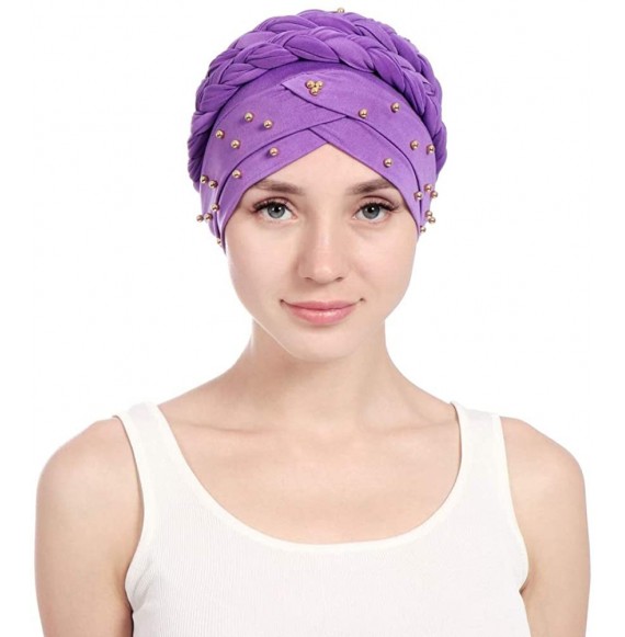 Skullies & Beanies Women Braid Head Wrap Long Hair Scarf Turban Pre-tie Headwear Chemo Hats - Beige - C618W0NNW3A