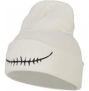 Skullies & Beanies Skeleton Mouth Embroidered Long Beanie - White - CI18K2NQ4Y7