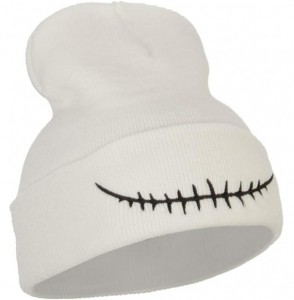 Skullies & Beanies Skeleton Mouth Embroidered Long Beanie - White - CI18K2NQ4Y7