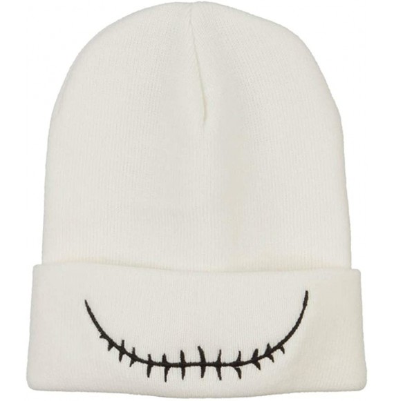 Skullies & Beanies Skeleton Mouth Embroidered Long Beanie - White - CI18K2NQ4Y7