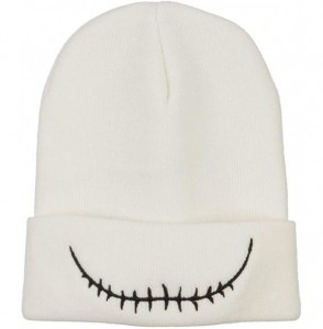 Skullies & Beanies Skeleton Mouth Embroidered Long Beanie - White - CI18K2NQ4Y7