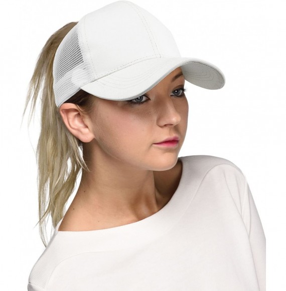 Baseball Caps Hatsandscarf Ponytail caps Messy Buns Trucker Plain Baseball Cap (BT-6) - Glitter-white_ - C018CHG0D6O