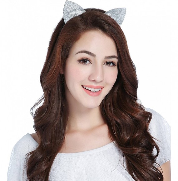 Headbands Christmas Headband Glitter Antlers Cat Ears Holiday Cosplay Party Costume - A - Silvery - Cat Ears - C01862CYZDD