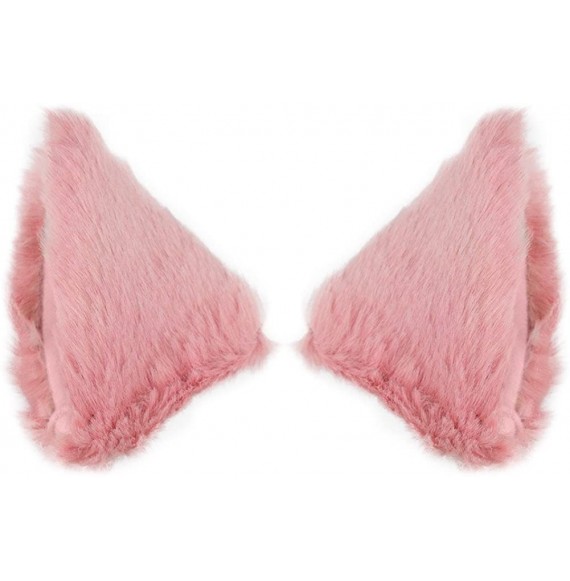 Headbands Cat Fox Long Fur Ears Hair Clip Cosplay Costume Kit Fancy Dress Halloween Party - Pink - CL18I22DRIM