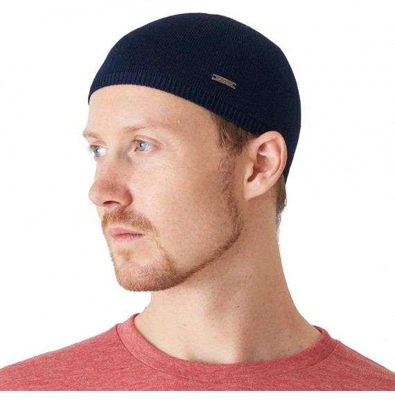 Skullies & Beanies Casualbox - Mens 100% Silk Skull Cap Beanie Hat Kufi Summer Snug Tight - Navy - CM12LUHC5LF