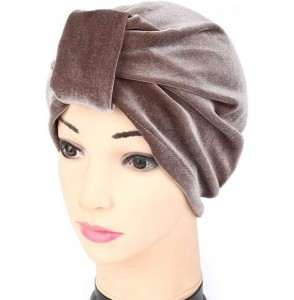 Skullies & Beanies Women Indian Style Velvet Turban Hat Bandana Chemo Head Wrap Muslim Headscarf (Brown-2) - Brown-2 - CW18LN...