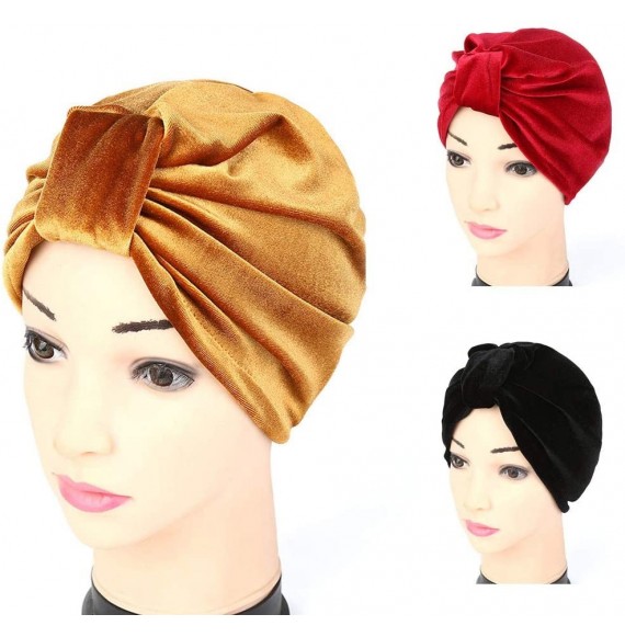 Skullies & Beanies Women Indian Style Velvet Turban Hat Bandana Chemo Head Wrap Muslim Headscarf (Brown-2) - Brown-2 - CW18LN...