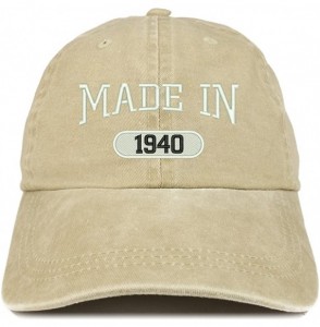 Baseball Caps Made in 1940 Embroidered 80th Birthday Washed Baseball Cap - Khaki - CP18C7H8YLG