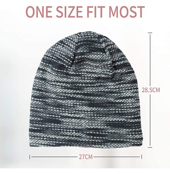 Skullies & Beanies Soft Striped Slouchy Beanie Hat Cap Winter Knit Soft Cozy Skull Cap for Women and Girls - Gray - C118XS0O92I