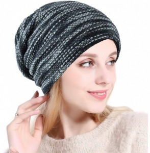 Skullies & Beanies Soft Striped Slouchy Beanie Hat Cap Winter Knit Soft Cozy Skull Cap for Women and Girls - Gray - C118XS0O92I