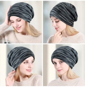 Skullies & Beanies Soft Striped Slouchy Beanie Hat Cap Winter Knit Soft Cozy Skull Cap for Women and Girls - Gray - C118XS0O92I