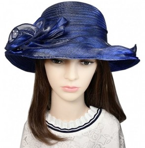 Sun Hats Women's Summer Sun Hat Foldable Floppy Organza Wide Brim Bucket Hat Straw Hat - Navy Blue - C518DAZO8R8