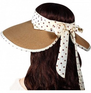 Sun Hats Women's Summer Sun Hat - Polka Dot Ribbon Straw Visor - Camel Tan - CV11DEY1GP9