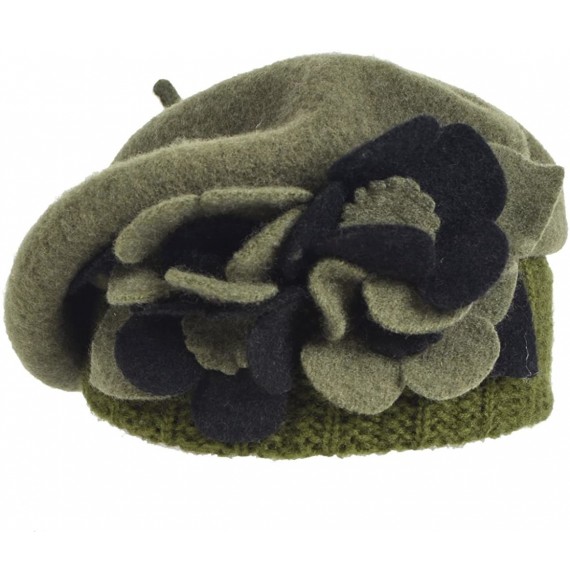 Berets Lady French Beret Wool Beret Chic Beanie Winter Hat Jf-br034 - Floral Green - C412OBBX5PS