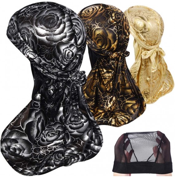 Skullies & Beanies 3PCS Silky Durags Pack for Men Waves- Satin Doo Rag- Award 1 Wave Cap - D-set G - CY18TSUCIH3