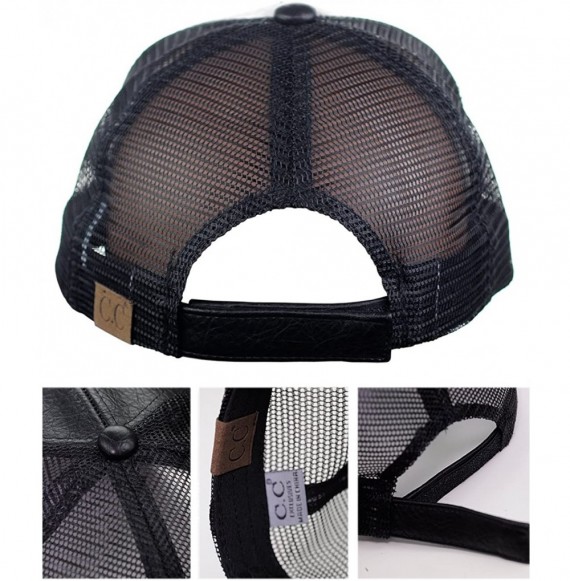 Baseball Caps Unisex Distressed PU Leather Vintage Mesh Back Adjustable Baseball Cap Hat - Black - CF12O6ZHQMR