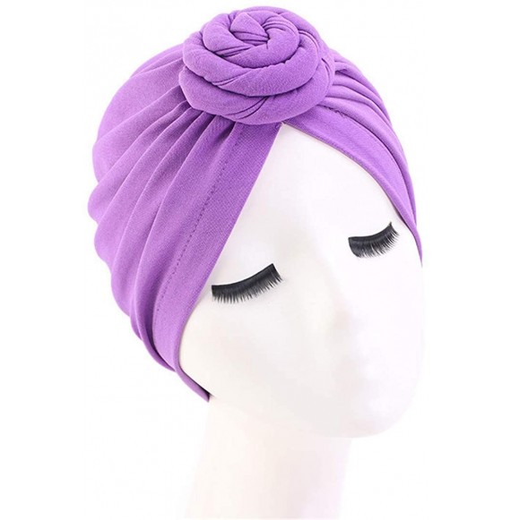 Skullies & Beanies Womens Big Flower Turban Beanie Elegant Cap Head Wrap Stretch Long Hair Scarf Headscarf - 441-purple - C81...