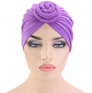 Skullies & Beanies Womens Big Flower Turban Beanie Elegant Cap Head Wrap Stretch Long Hair Scarf Headscarf - 441-purple - C81...