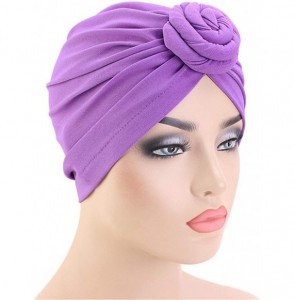 Skullies & Beanies Womens Big Flower Turban Beanie Elegant Cap Head Wrap Stretch Long Hair Scarf Headscarf - 441-purple - C81...