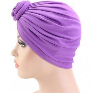 Skullies & Beanies Womens Big Flower Turban Beanie Elegant Cap Head Wrap Stretch Long Hair Scarf Headscarf - 441-purple - C81...