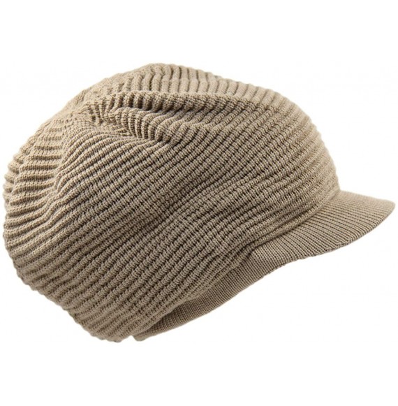 Skullies & Beanies Rasta 100% Cotton Knitted Slouchy Beanie XL - Khaki/Brim - CJ18I6TMO2O