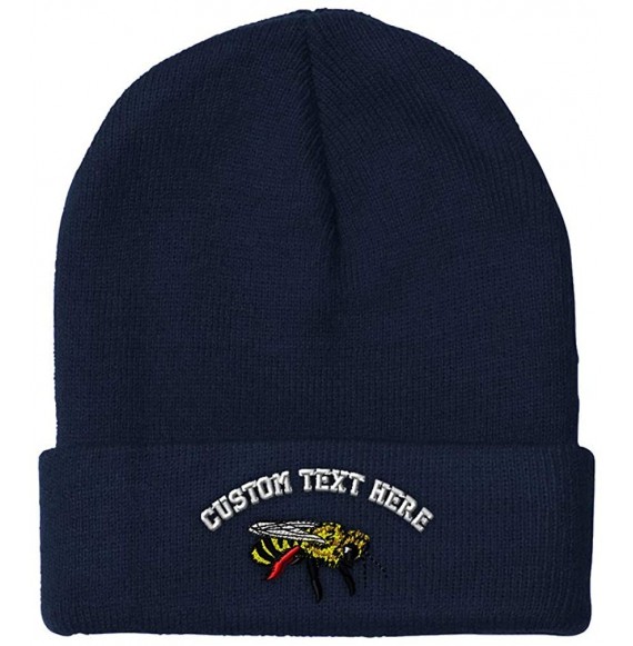 Skullies & Beanies Custom Beanie for Men & Women Honey Bee Embroidery Acrylic Skull Cap Hat - Navy - CN18H5I0GIS