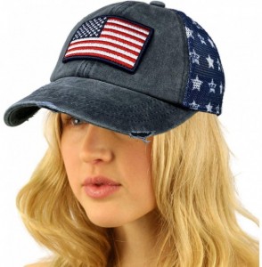 Baseball Caps Everyday Distressed Trucker Mesh Summer Vented Baseball Sun Cap Hat - Patch American Flag - CU196XCN5H4