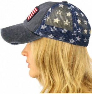 Baseball Caps Everyday Distressed Trucker Mesh Summer Vented Baseball Sun Cap Hat - Patch American Flag - CU196XCN5H4