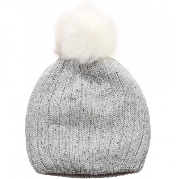 Skullies & Beanies Women's Premium Wool Blend Faux Pom Pom Beanie Hat with Plush Lining. - Grey - CG18692G7WN