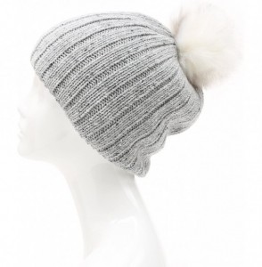 Skullies & Beanies Women's Premium Wool Blend Faux Pom Pom Beanie Hat with Plush Lining. - Grey - CG18692G7WN