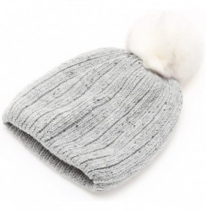 Skullies & Beanies Women's Premium Wool Blend Faux Pom Pom Beanie Hat with Plush Lining. - Grey - CG18692G7WN