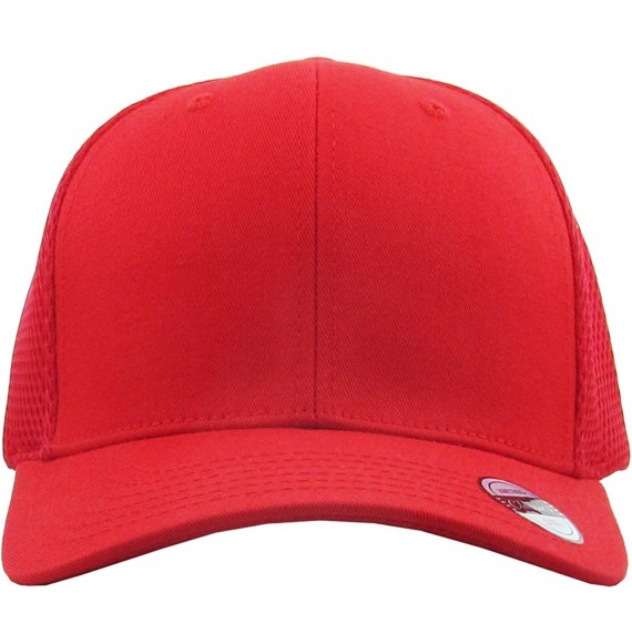 Baseball Caps Blank Stretch Mesh Back Cotton Twill Fitted Hat Spandex Headband - (Mesh Back) Red - CL180K8W9L4