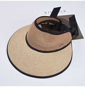 Sun Hats Women's Wide Brim Straw Sun Visor Roll-Up Foldable Sunshad Cap Beach Open Top Hat with Ribbon Binding - C918SM8D8CE