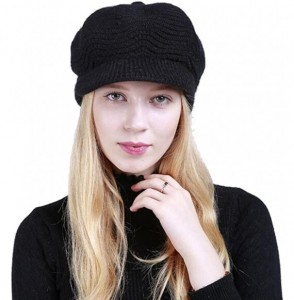 Skullies & Beanies Winter Warm Hat for Women Fashion Knitted Hat Acrylic Fibers Snow Ski Caps with Visor - Black - C9187R7NMXQ