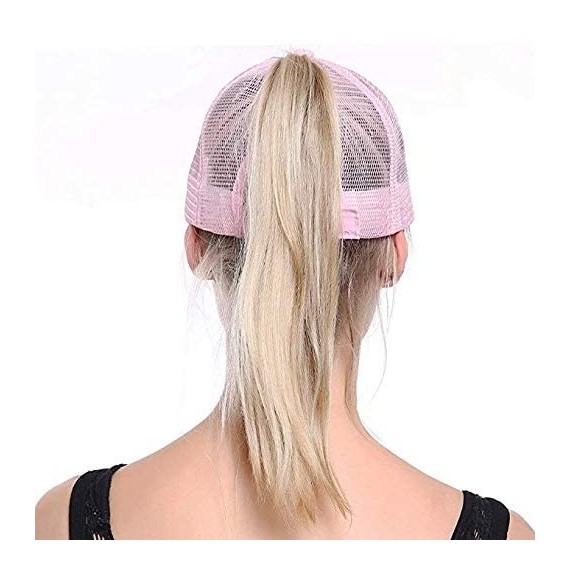 Baseball Caps Custom Women's Ponytail Mesh Adjustable Cap-100% Cotton Baseball Hat Trucker Cap - Pink - C618H34A2XD