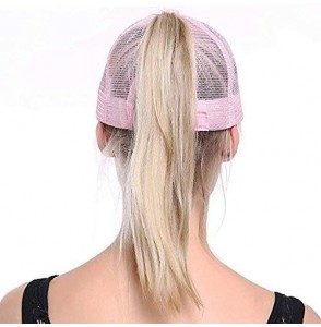 Baseball Caps Custom Women's Ponytail Mesh Adjustable Cap-100% Cotton Baseball Hat Trucker Cap - Pink - C618H34A2XD