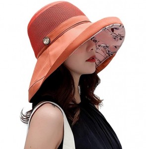 Sun Hats Women Mesh Sun Hats Summer Beach UV Protection UPF Packable Wide Brim Chin Strap - Orange-red - C418RZWQEA2