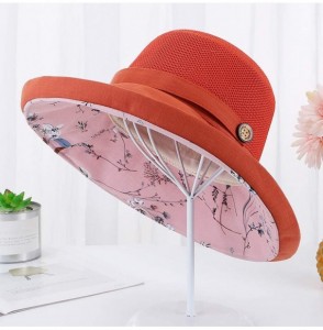 Sun Hats Women Mesh Sun Hats Summer Beach UV Protection UPF Packable Wide Brim Chin Strap - Orange-red - C418RZWQEA2