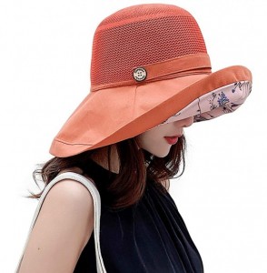 Sun Hats Women Mesh Sun Hats Summer Beach UV Protection UPF Packable Wide Brim Chin Strap - Orange-red - C418RZWQEA2