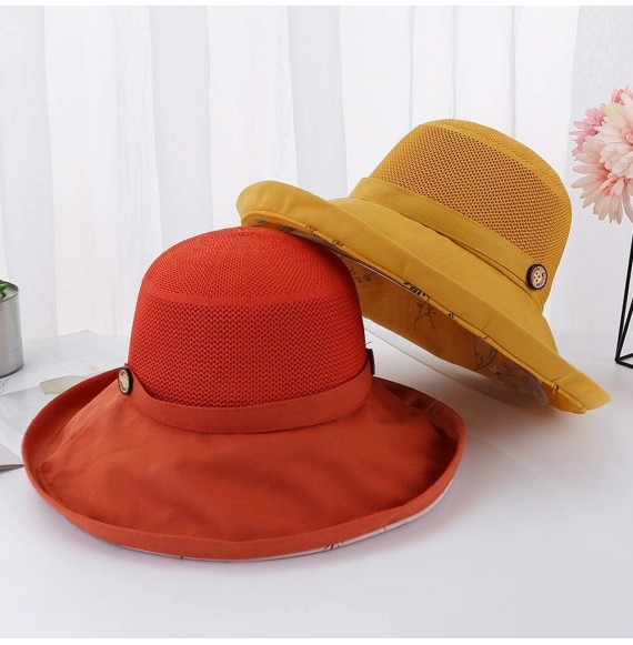 Sun Hats Women Mesh Sun Hats Summer Beach UV Protection UPF Packable Wide Brim Chin Strap - Orange-red - C418RZWQEA2