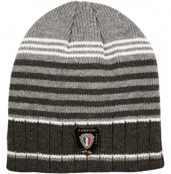 Skullies & Beanies Men's Knit Beanie- Soft & Warm Hat- Stripe - Gray - CW11CMTGJ77