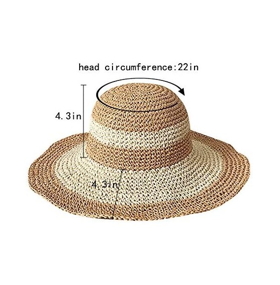 Sun Hats Women's Foldable Bowknot Floppy Straw Sun Hat Wide Brim Beach Sun Visor Hat Cap - Khaki+beige - C818QQMA4ZK