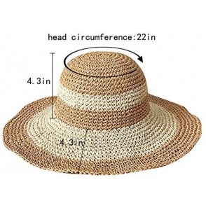 Sun Hats Women's Foldable Bowknot Floppy Straw Sun Hat Wide Brim Beach Sun Visor Hat Cap - Khaki+beige - C818QQMA4ZK