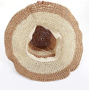 Sun Hats Women's Foldable Bowknot Floppy Straw Sun Hat Wide Brim Beach Sun Visor Hat Cap - Khaki+beige - C818QQMA4ZK