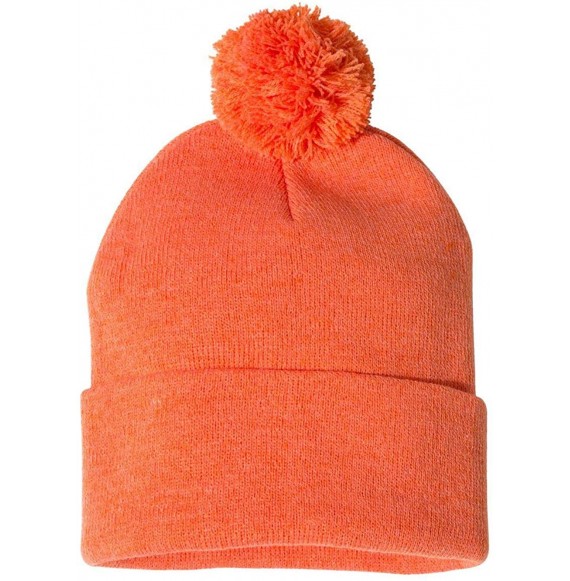 Skullies & Beanies Pom-Pom 12" Knit Beanie - SP15 - One Size - Heather Orange - CK18WW50A0C