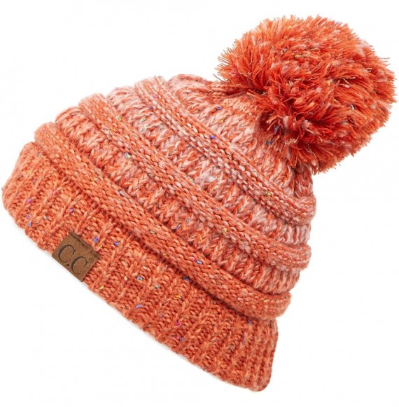 Skullies & Beanies Exclusives Unisex Ribbed Confetti Knit Beanie (HAT-33) - Orange Pom - CH18I5ZNI2E